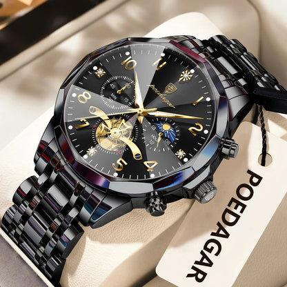 POEDAGAR Luxury High Quality Man Wristwatch Chronograph Stainless Steel Quartz Men's Watches Waterproof Luminous Men Clock Reloj Good Vibrations