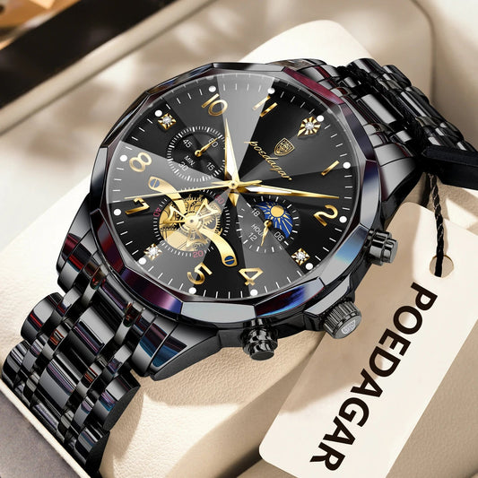 POEDAGAR Luxury High Quality Man Wristwatch Chronograph Stainless Steel Quartz Men's Watches Waterproof Luminous Men Clock Reloj Good Vibrations