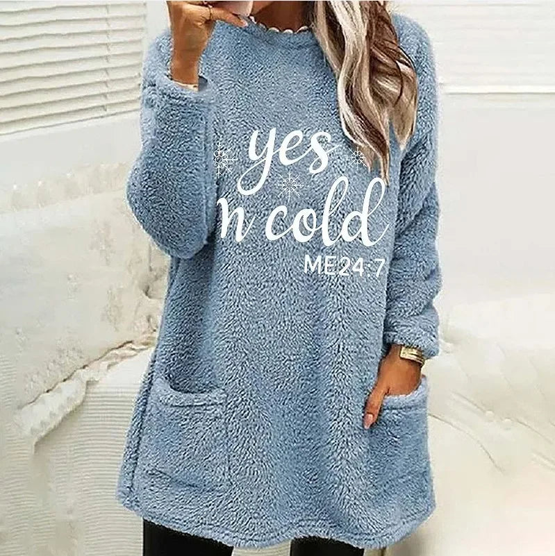 Women's Wool Pockets Plush Hoodie, Korean Fashion Sweatshirts, Streetwear, Harajuku Pullover, Autumn, Winter Hoodies Outfits Good Vibrations