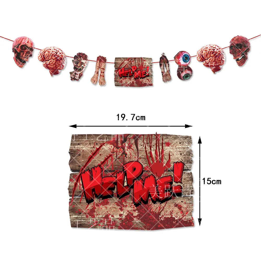 Halloween Theme Decor Horror Bloody Background Banner Warning tape Hanging Decor Spiral Swirl Happy Halloween Party Decor Good Vibrations