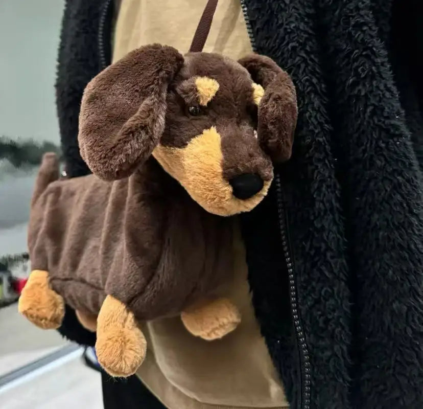 Sausage Dog Plush Backpacks Kawaii Puppy Soft Stuffted Bag Versatile Plush Backpacks Cartoon Plush Shoulder Bag Gift for friend Good Vibrations