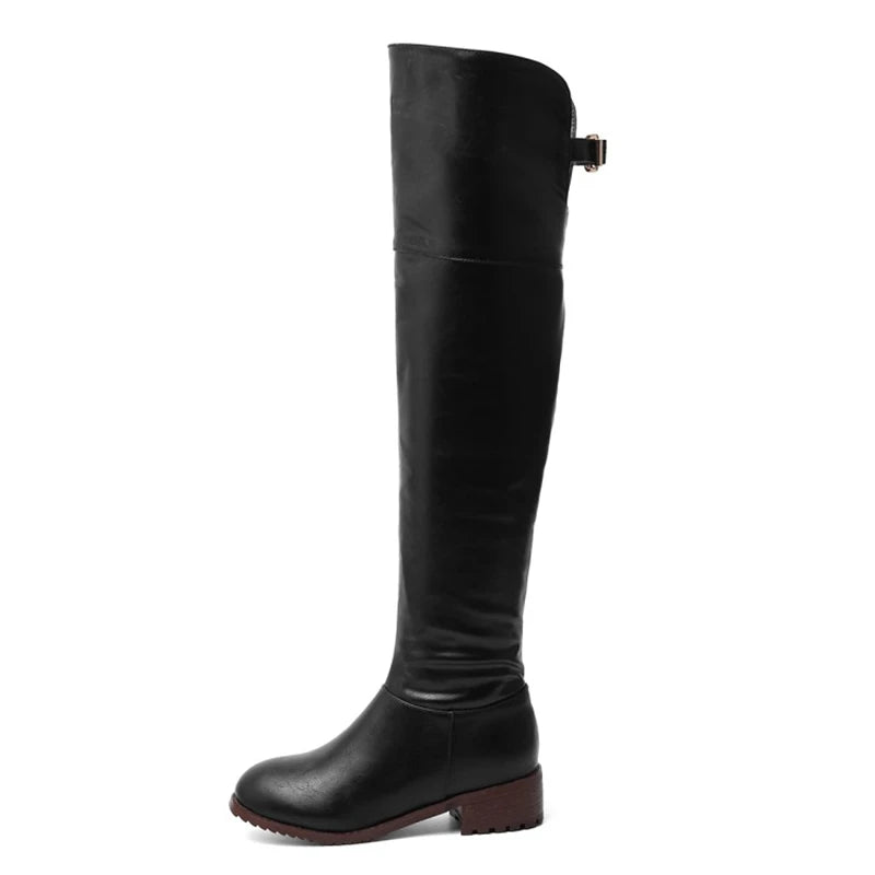 REAVE CAT Women leather boots Over The Knee Boots heels long boots black Lady shoes high quality Good Vibrations