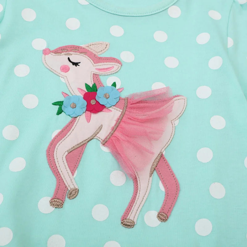 Jumping Meters 2-7T Animals Embroidery Applique Summer Dots Lovely Children's Girls Dresses Birthday Party Cute Baby Clothing Good Vibrations