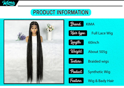 KIMA 60 inches Full Lace Braided Wigs Synthetic Lace Wigs Braided Wigs Crochet Wigs Faus Locs Braided Wigs for Black Women Good Vibrations