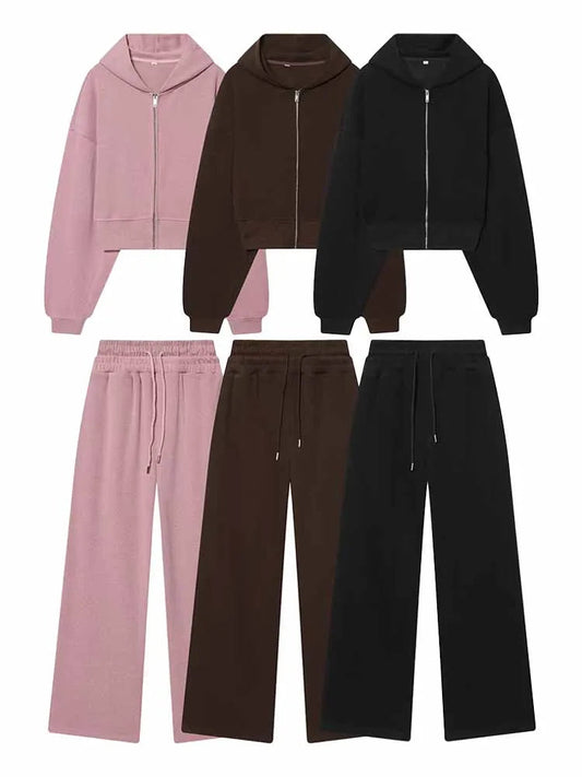 HH Woman Spring Fashion Long Sleeves Round Neck Hooded Sweatshirt + Mid-Rise Elasticity Trousers Female Casual Two Piece Set Good Vibrations