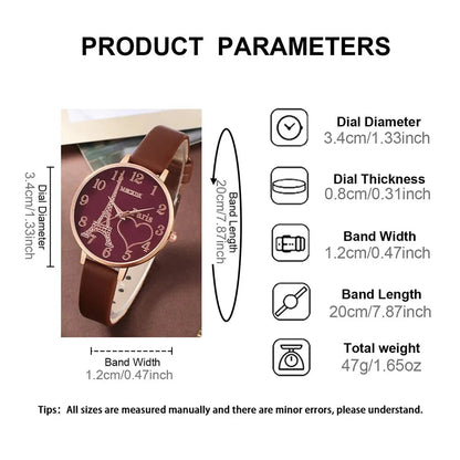 Fashion Watch Glasses Set Casual Leather Belt Watches Women Simple Sunglasses Ladies Iron Tower Dial Quartz Wristwatches Dress C Good Vibrations