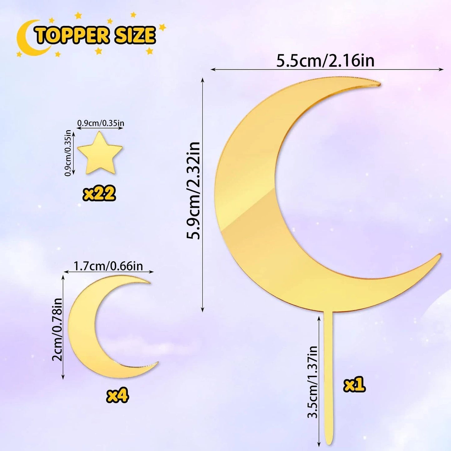27pcs/set Gold Acrylic Star Moon Ramadan Cake Topper for Ramadan Kareem Birthday Party DIY Cake  Decoration Supplies Baby Shower Good Vibrations