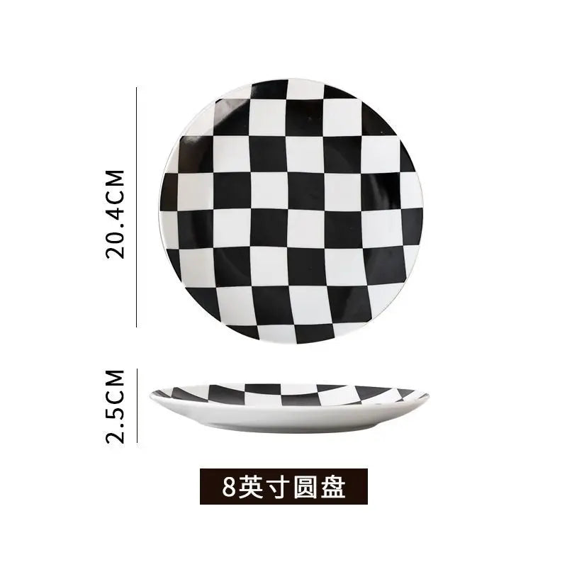Creative Chess Grid Ceramic Plate Home Dinner Tableware Western Steak Plate Exquisite Bread Dessert Dishes Kitchen Utensils Home Good Vibrations