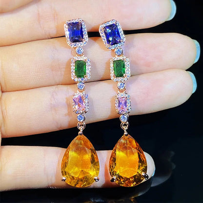 2026 Fashion Bright Yellow Crystal Earrings Female Engagement Party Jewelry Temperament Women Wedding Ceremony Accessories Good Vibrations