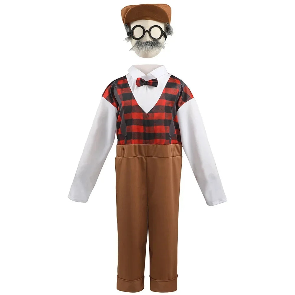 Halloween Cosplay Old Man Costume for Kids 100th Day of School Grandpa Costume Accessories Including Hat Glasses Beard Gangster Good Vibrations