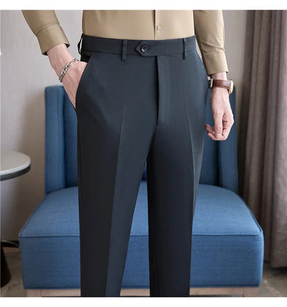 Men Suit Pants 2025 Elastic Slim Fit Formal Dress Pants Solid Casual White Trousers Pantalon Homme Wedding Party Men Clothing Good Vibrations
