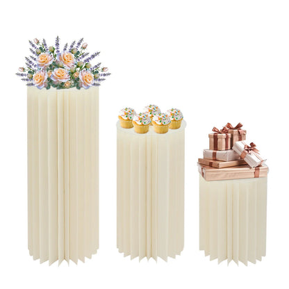 3pcs White Honeycomb Flower Vase Pillar Column Stand Foldable Cardboard Flower Display Cylinder Stand Paper Flower Pedestal Good Vibrations