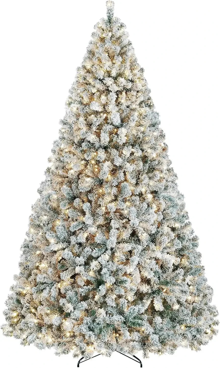 5 to 10ft Artificial Christmas Tree , Snow Flocked Full Prelighted Xmas Tree with 2084 Branch Tips, 900 Incandescent Lights Good Vibrations