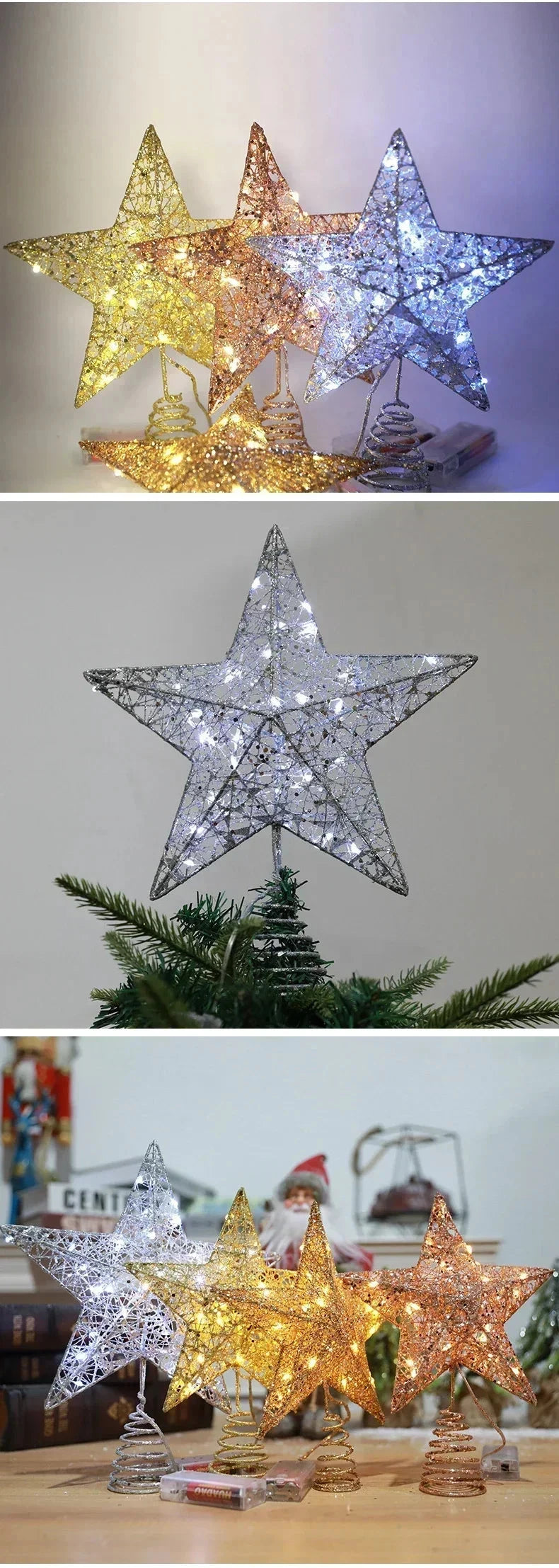 Christmas Tree Topper Star with LED Lights 20cm/25cm Festive Shining Decoration for Xmas Tree Home Holiday Decor Good Vibrations