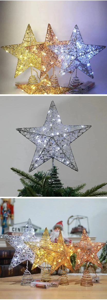 Christmas Tree Topper Star with LED Lights 20cm/25cm Festive Shining Decoration for Xmas Tree Home Holiday Decor Good Vibrations