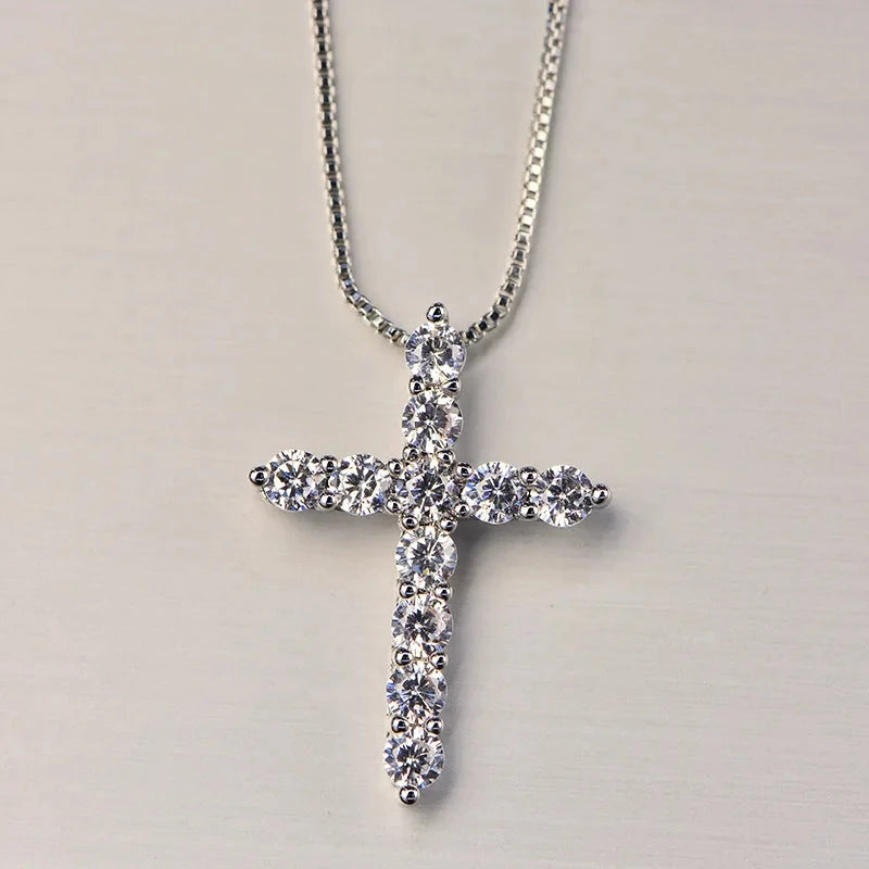 16-24inches 925 Sterling Silver Necklace Box chain Shiny crystal classic cross Pendant For Women men Fashion Jewelry Gifts Good Vibrations