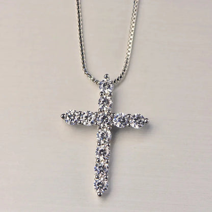 16-24inches 925 Sterling Silver Necklace Box chain Shiny crystal classic cross Pendant For Women men Fashion Jewelry Gifts Good Vibrations