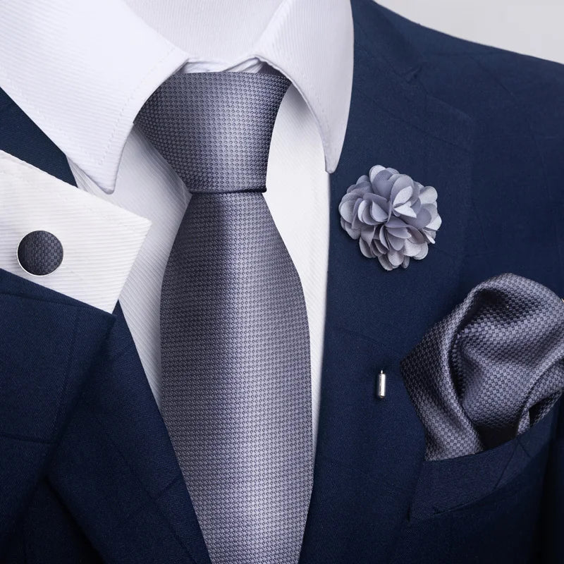 Luxury Mens Ties Floral Black Gold Ties Paisley NeckTie Pocket Square Cufflinks Brooch Set Men's Wedding Party Tie Good Vibrations