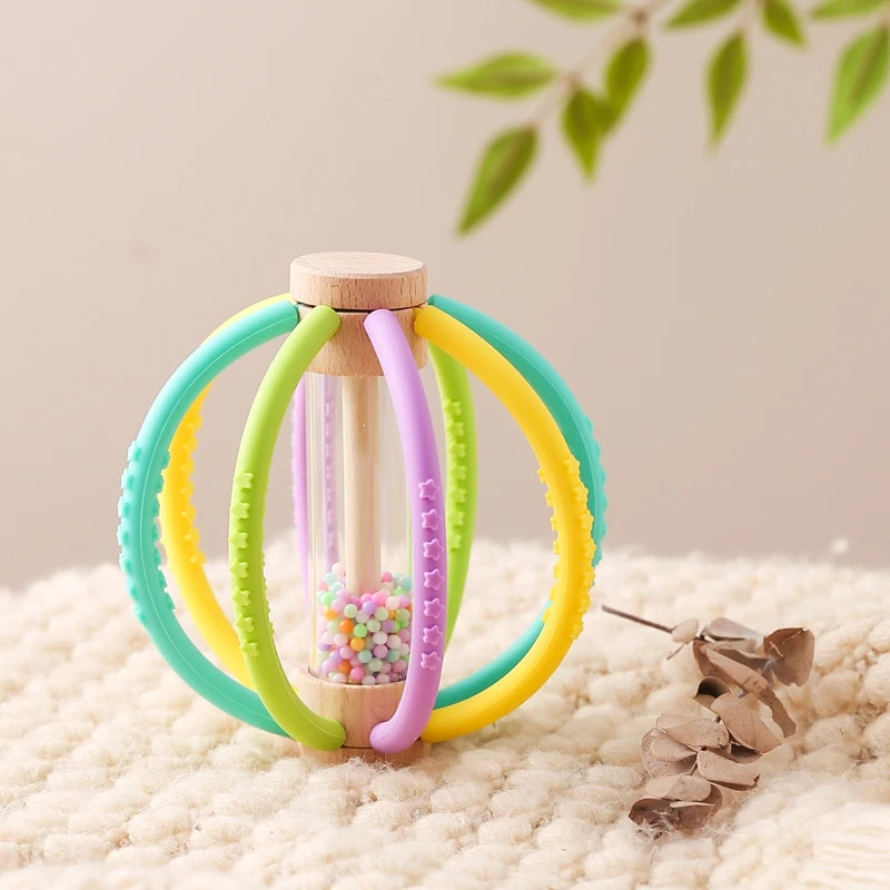 Baby Rattle Toy Wooden Rain Drum With Silicone Baby Sensory Touch Toy Newborn Dental Care Gum Anti-eating Hand Molar Stick Gif Good Vibrations