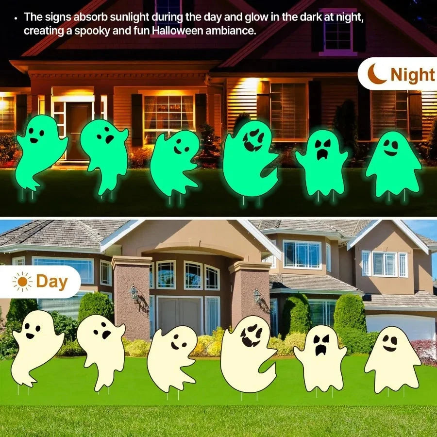 6Pcs Scary Halloween Ghost Yard Decorations Glow in The Dark 17x12 Waterproof Light Up Yard Stakes for Spooky Outdoor and Indoo Good Vibrations