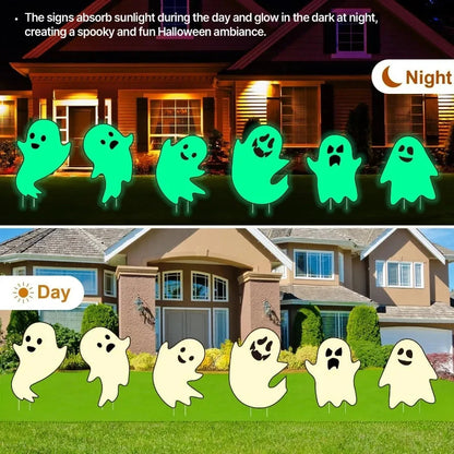 6Pcs Scary Halloween Ghost Yard Decorations Glow in The Dark 17x12 Waterproof Light Up Yard Stakes for Spooky Outdoor and Indoo Good Vibrations