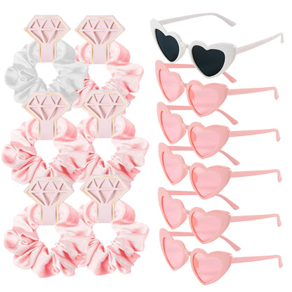 12/6pcs Wedding Bridesmaid Gifts Bridesmaid Hair Ties Scrunchies Heart Shaped Sunglasses Bachelorette Hen Party Bridal Favors Good Vibrations