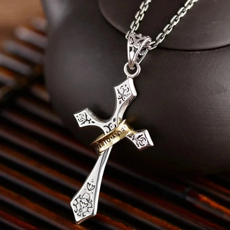 Simple and Versatile Retro Cross Necklace Men's Trendy Three-dimensional Cross Pendant, Hip-hop Necklace Design Stylish Good Vibrations