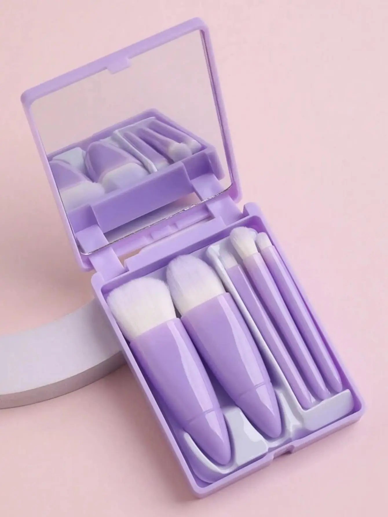 5pcs Travel Size Makeup Brushes Set Mini Makeup Brushes, Small Complete Function Cosmetic Brushes Kit With Case And Mirror Perfe Good Vibrations