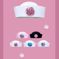 Y2K Striped Bow Flower Rhinestone Sailor JK Beret Navy Hats for Women Summer Niche Flipped Nurse Cosplay Beret Cap Sombreros Good Vibrations