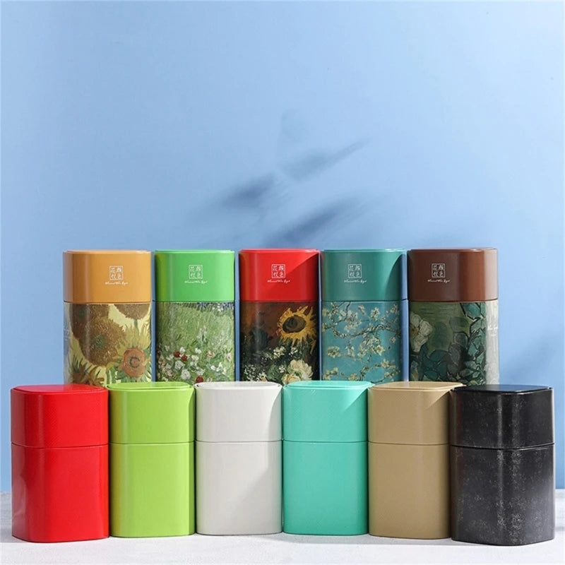 Elegant Tea Stash Jar Durable Metal Container for Herbs Storage Oil Painting Coffee Storage Container Metal Tea Box Can GOOD Vibrations Adult Super Store