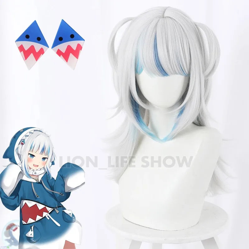 VTuber Hololive English Cosplay Gawr Gura Wig Cute Wig Hololive English Cosplay Hair Gawr Gura headdress Good Vibrations