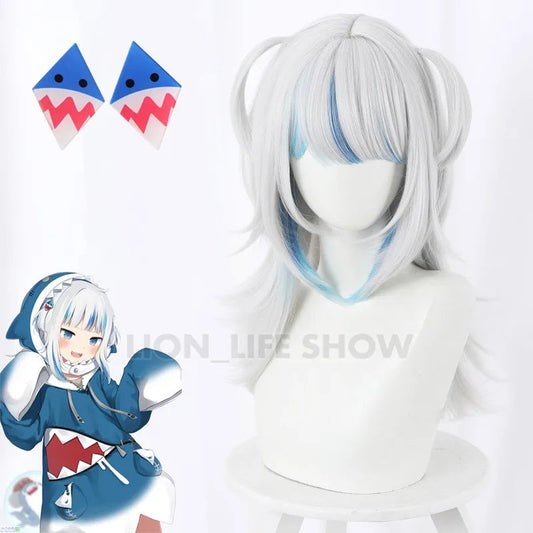 VTuber Hololive English Cosplay Gawr Gura Wig Cute Wig Hololive English Cosplay Hair Gawr Gura headdress Good Vibrations