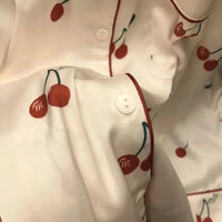 2023 Spring Autumn New Ice Silk 2 Pieces Pajamas for Women Fashion Cardigan Women's Pajamas Sweet Printing Loungewear Women Set Good Vibrations