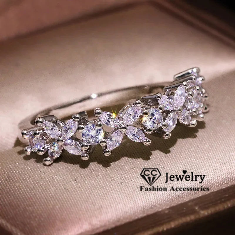 CC Charm Rings For Women Girl Flower Design Silver Color Wedding Engagement Fashion Accessories Fine Jewelry CC3118 Good Vibrations