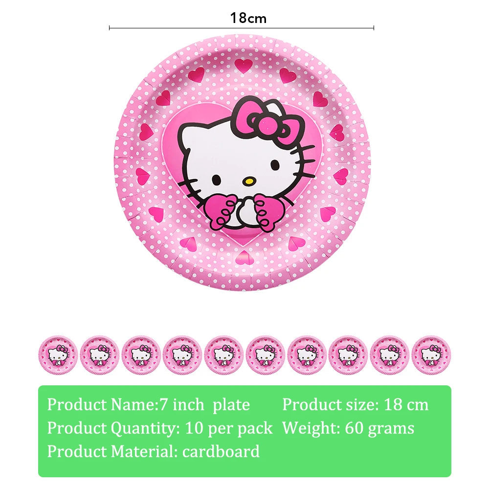 Hello Kitty Theme Girls Birthday Party Disposable Tableware Paper Cup Plate Balloon Kids Favors KT Balloon Party Decor Supplies Good Vibrations