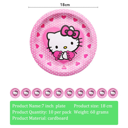Hello Kitty Theme Girls Birthday Party Disposable Tableware Paper Cup Plate Balloon Kids Favors KT Balloon Party Decor Supplies Good Vibrations