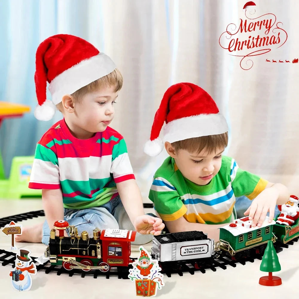 Christmas Tree Train Set - Electric Locomotive with Lights & Sounds for Toddlers, Complete Track & Carriages Holiday Decor Good Vibrations
