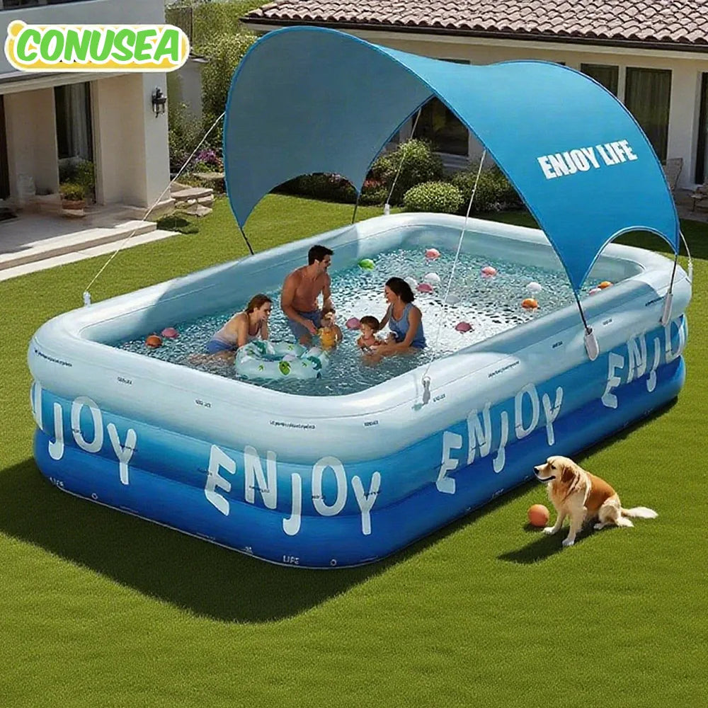 Inflatable Pool 3/2.6/2.1M Large Family Pools Swimming Pool with Canopy Children's Outdoor Removable Basen Toys for Kids Adult Good Vibrations