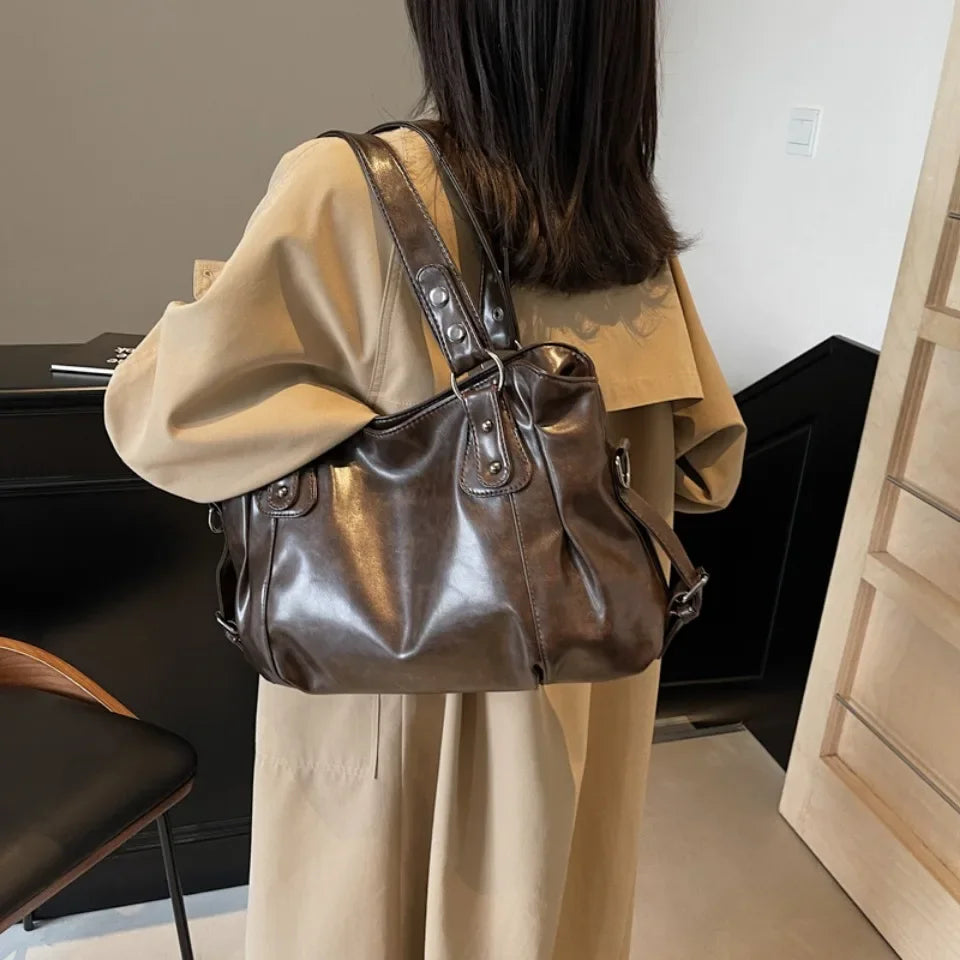 Retro Brand Roomy Shoulder Bag Female Luxury Solid Color Classic Crossbody Bag Large Capacity Style Soft PU Leather Tote Bag Good Vibrations