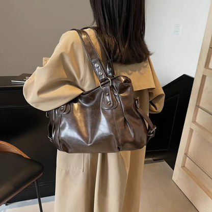 Retro Brand Roomy Shoulder Bag Female Luxury Solid Color Classic Crossbody Bag Large Capacity Style Soft PU Leather Tote Bag Good Vibrations