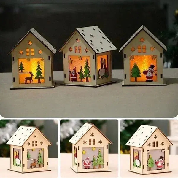 Christmas LED Light Wooden House Luminous Cabin Merry Christmas Decorations for Home DIY Xmas Tree Ornaments Kids Gifts New Year Good Vibrations