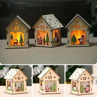 Christmas LED Light Wooden House Luminous Cabin Merry Christmas Decorations for Home DIY Xmas Tree Ornaments Kids Gifts New Year Good Vibrations