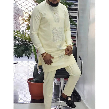 New Dashiki Luxury Full Set Men's Set Round Neck Embroidered Men's Set African Traditional Two Piece Set Men's Full Set Suit Good Vibrations
