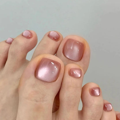 24pcs French Fake Toenails Pink Gradient Full Cover Short Square Toe Nails Foot Nails Tips for Women Girls Good Vibrations