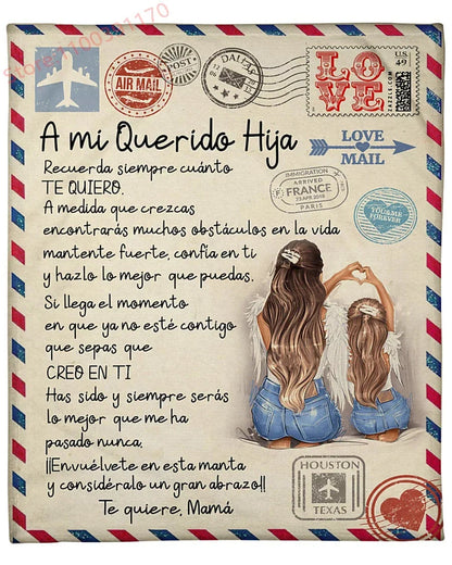 Flannel Blanket-A Mi Hija Letter To My Daughter Express Love Spanish Version Sofa Throw Blanket Thanksgiving Birthday's Day Gift Good Vibrations