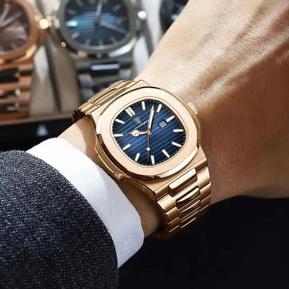 POEDAGAR Top Classic Men Wristwatch Waterproof Luminous Date Square Watch For Man Stainless Steel Sport Men's Quartz Watches+Box Good Vibrations