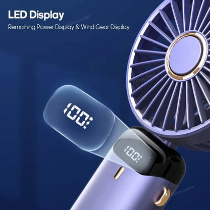 USB Handheld Mini Fan Foldable Portable Neck Hanging Fans 5 Speed Rechargeable Fan with Phone Stand and Display Screen Good Vibrations