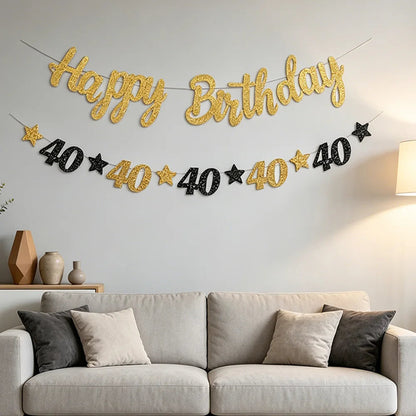 18th 20th 30th 40th 50th Birthday Party decor Supplies for Men Women Black and Gold 18th~60th Years Old Party banner Decoration Good Vibrations