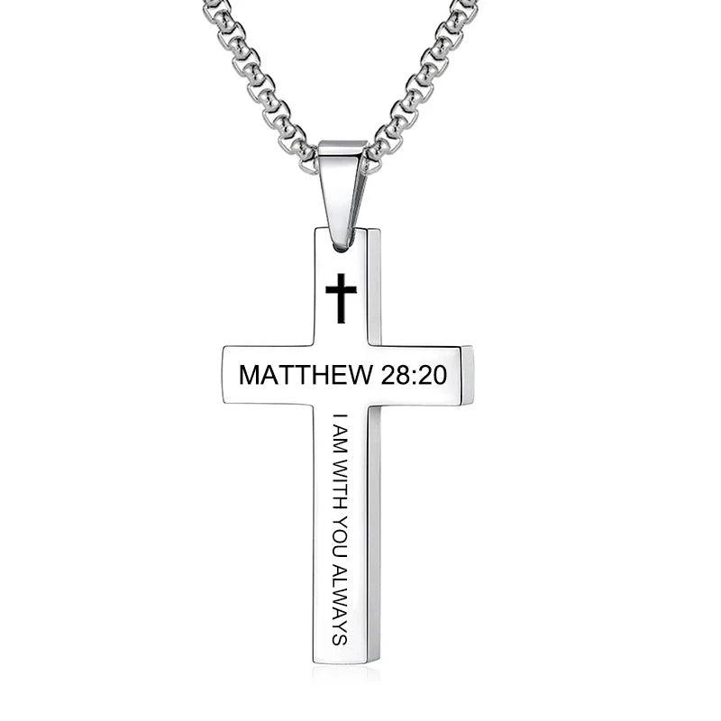 Christian Bible Verse Cross Pendant Necklace Stainless Steel Religious Scripture Prayer Jewelry Gifts Good Vibrations
