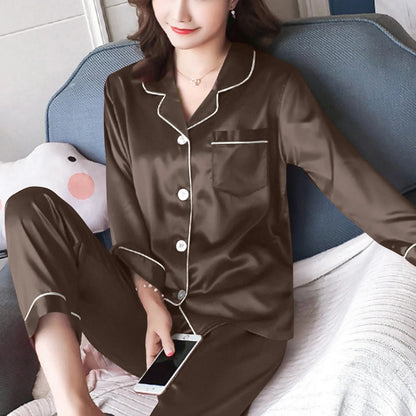 Women Pijama Sets Women Pajamas Sets Sexy Silk Polyester Female Pyjamas Home Clothing Sleepwear Long-sleeve Cardigan Set Good Vibrations